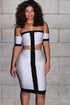 Off-shoulder Black White Midi Dress with Cut-out